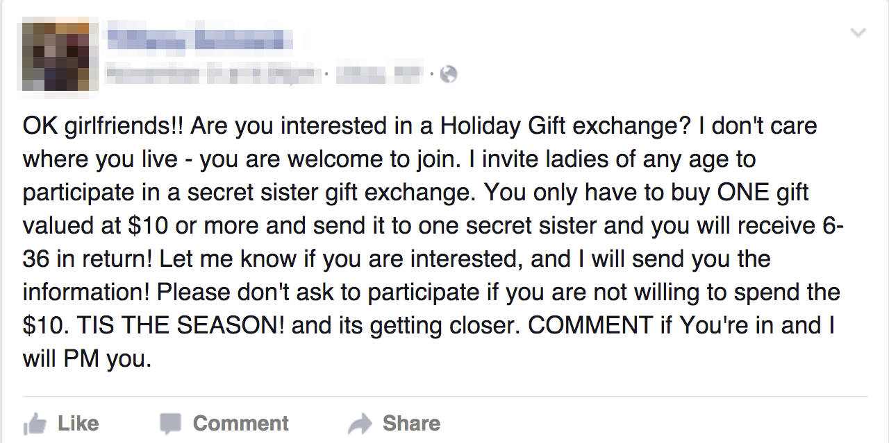 secret sister gift exchange facebook